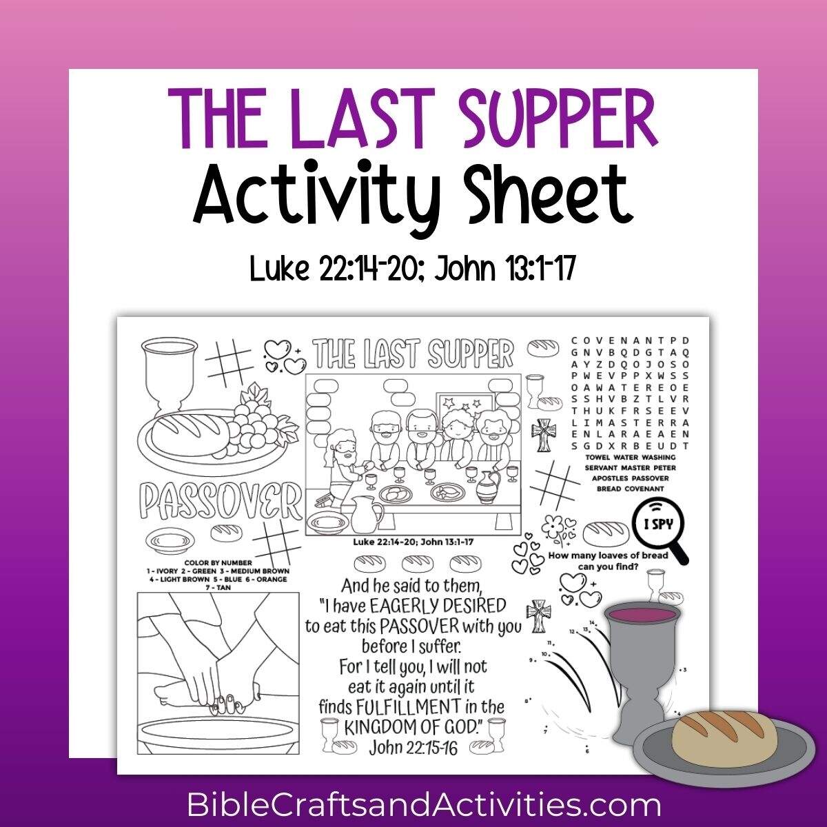 The Last Supper Activity Sheet Bible Crafts Shop