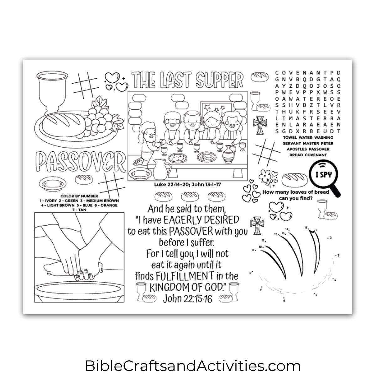 The Last Supper Activity Sheet Bible Crafts Shop