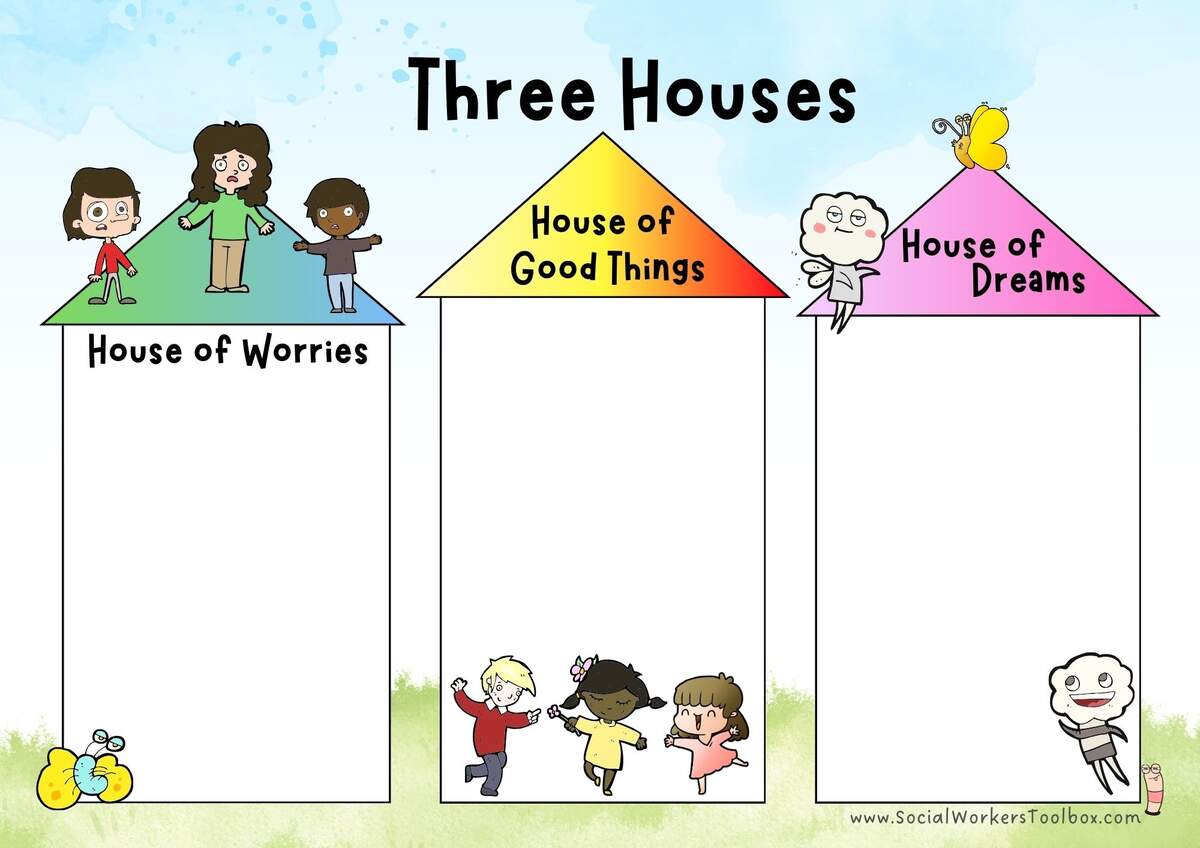 The Three Houses Templates Free Social Work Tools And Resources SocialWorkersToolbox Relationship Therapy Worksheets CBT Worksheets Trust Mental Health