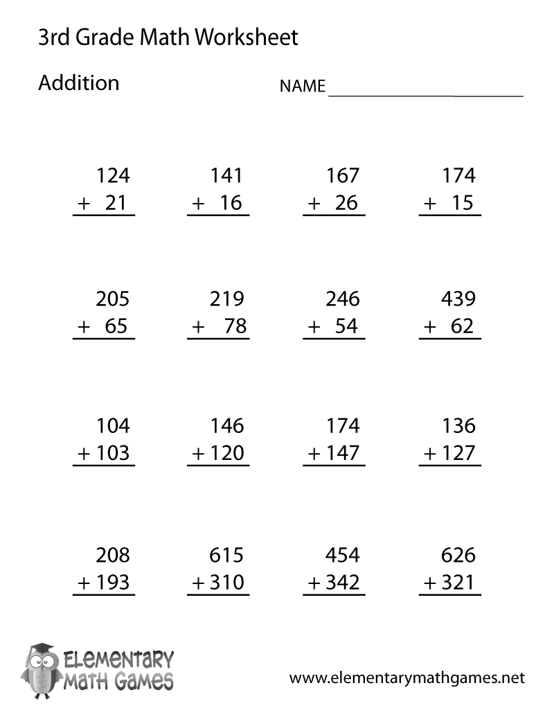 Third Grade Addition Worksheet Multiplication Worksheets For Grade 3