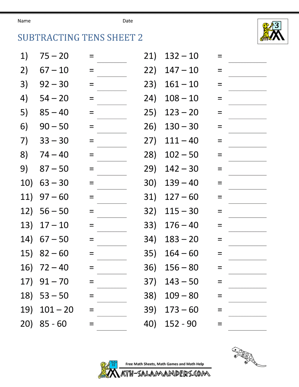 Third Grade Subtraction Worksheets Third Grade Subtraction Worksheets