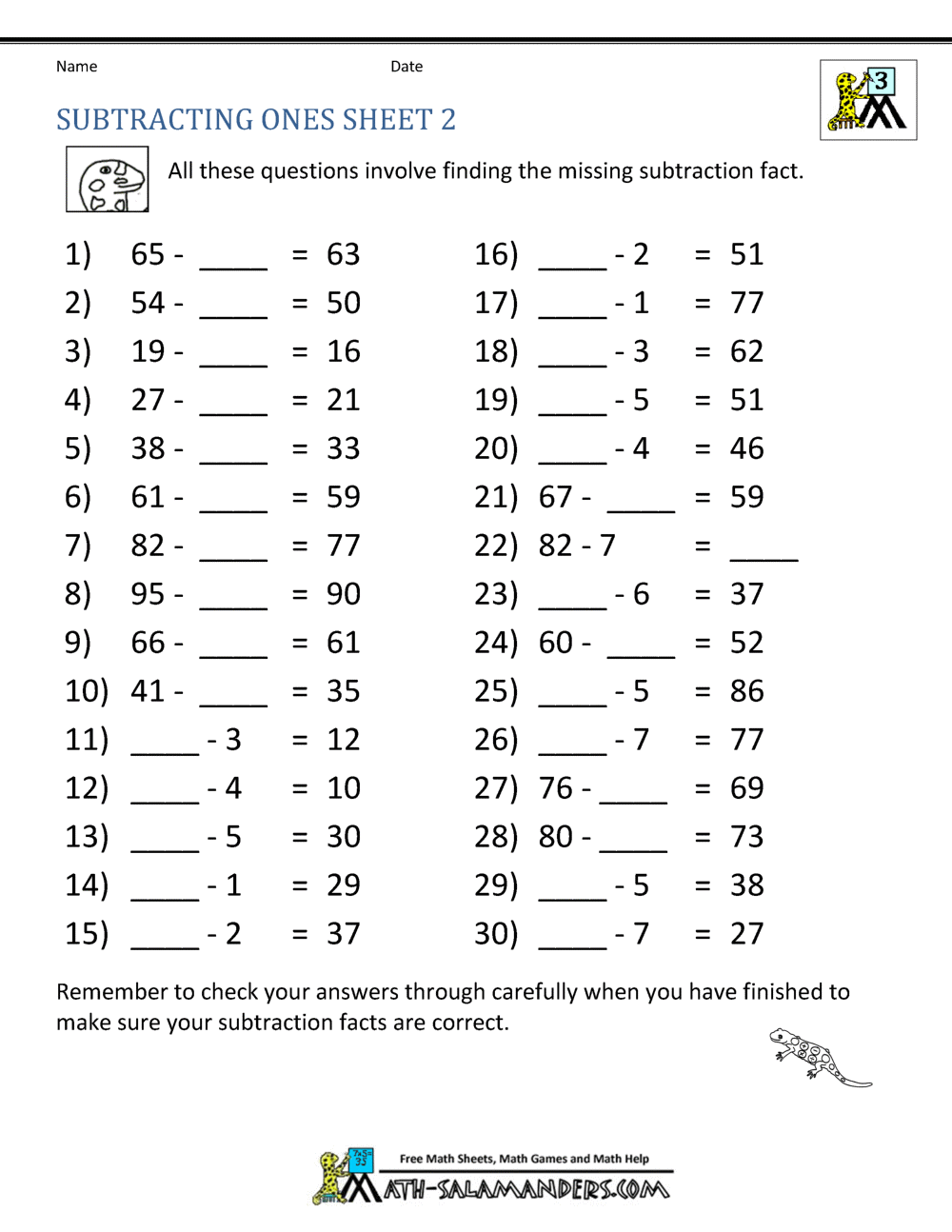 Third Grade Subtraction Worksheets Third Grade Subtraction Worksheets