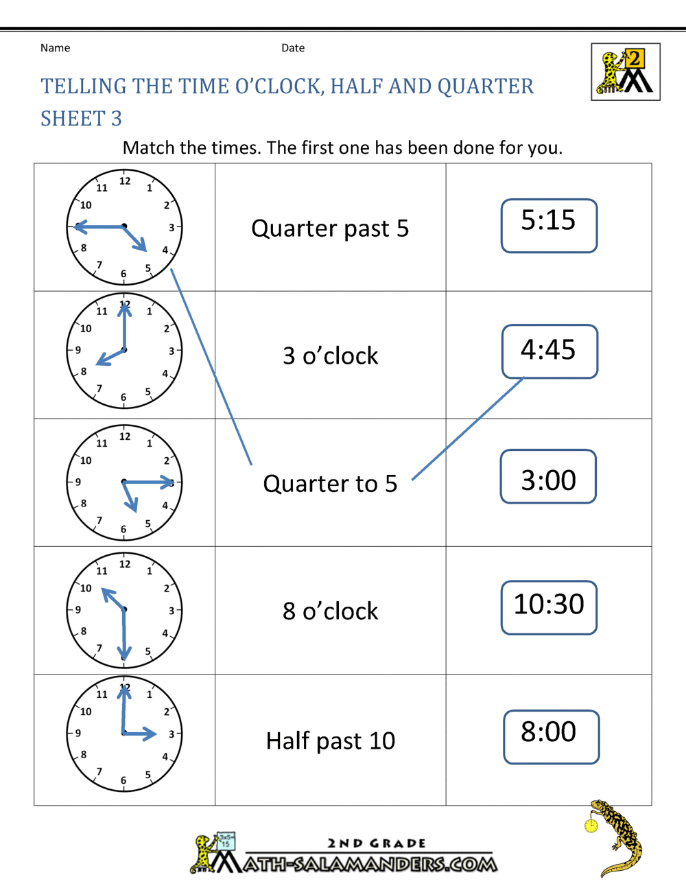 2nd Grade Telling Time Worksheets Library