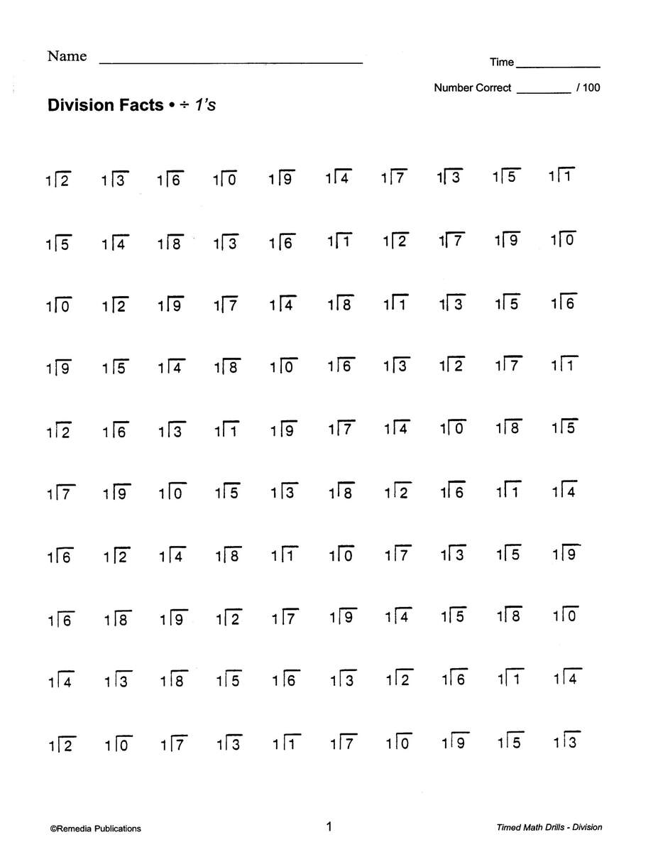 Division Drills Worksheets