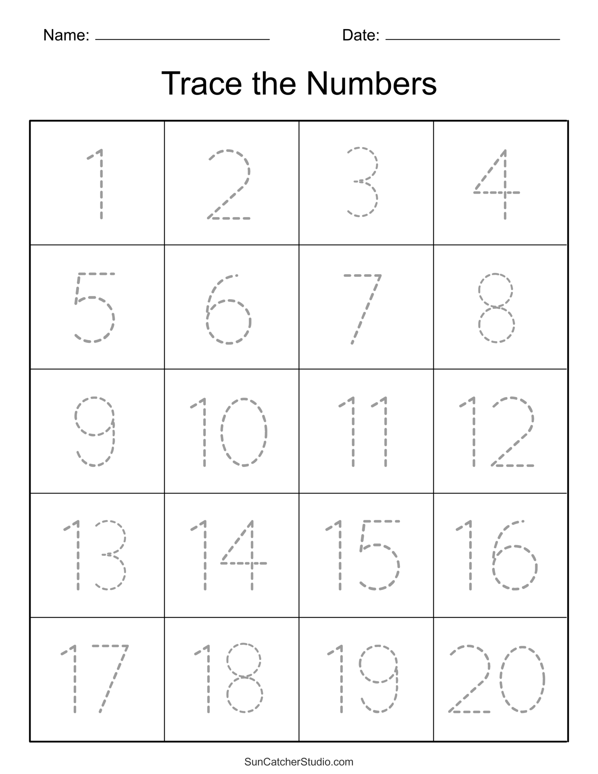 Tracing Numbers Free Printable Practice PDF Worksheets Free Printables Lettering SVG Files Tools Apps Tracing Numbers 1 20 Worksheets Free Printable Pdfs Teach Prints