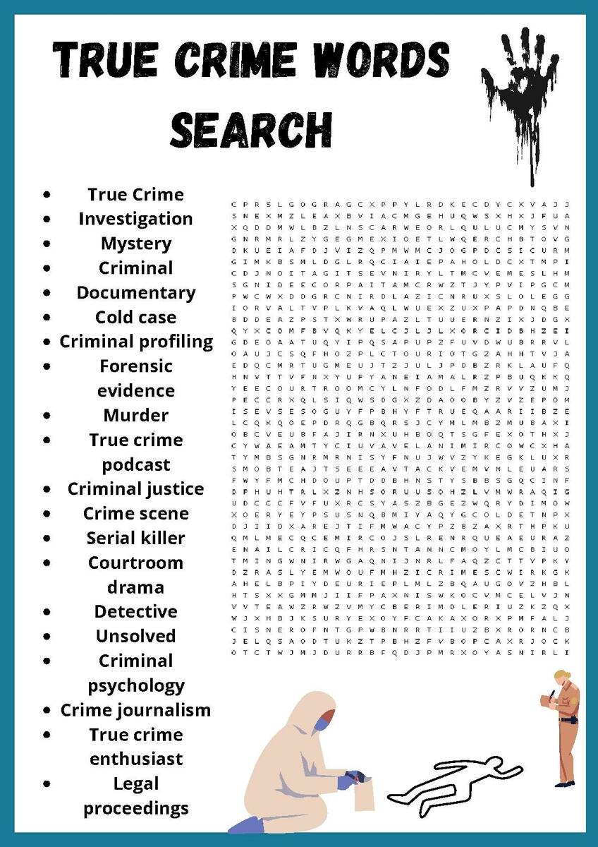 True Crime Words Search Puzzles Worksheets Activity By Owl Puzzles