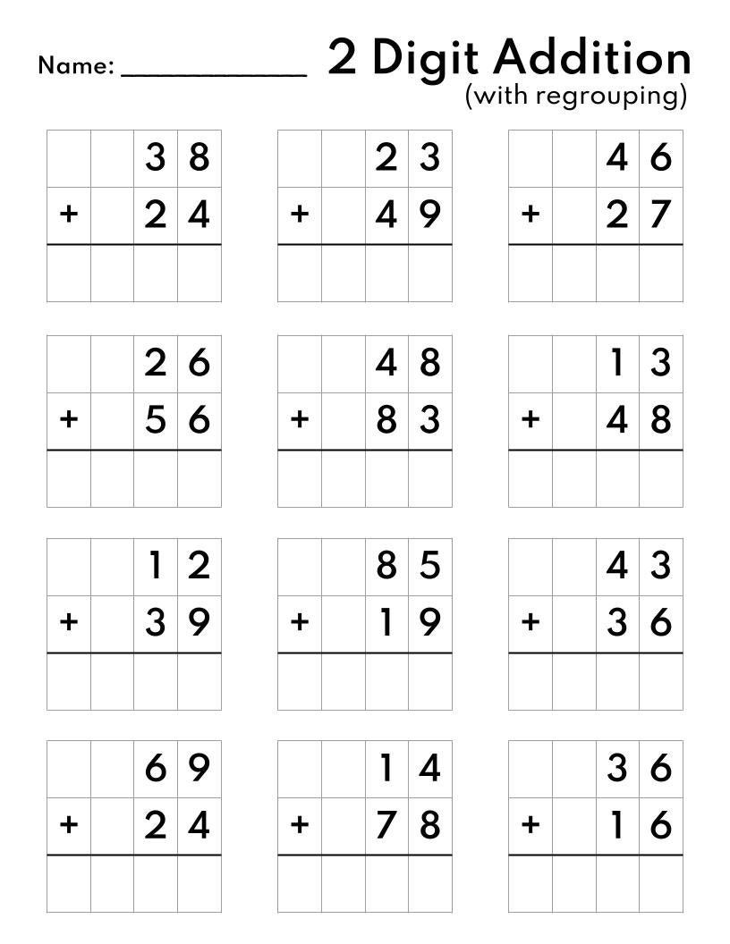 Two Digit Addition Worksheets 1st 2nd Grade Math printable PDF Etsy