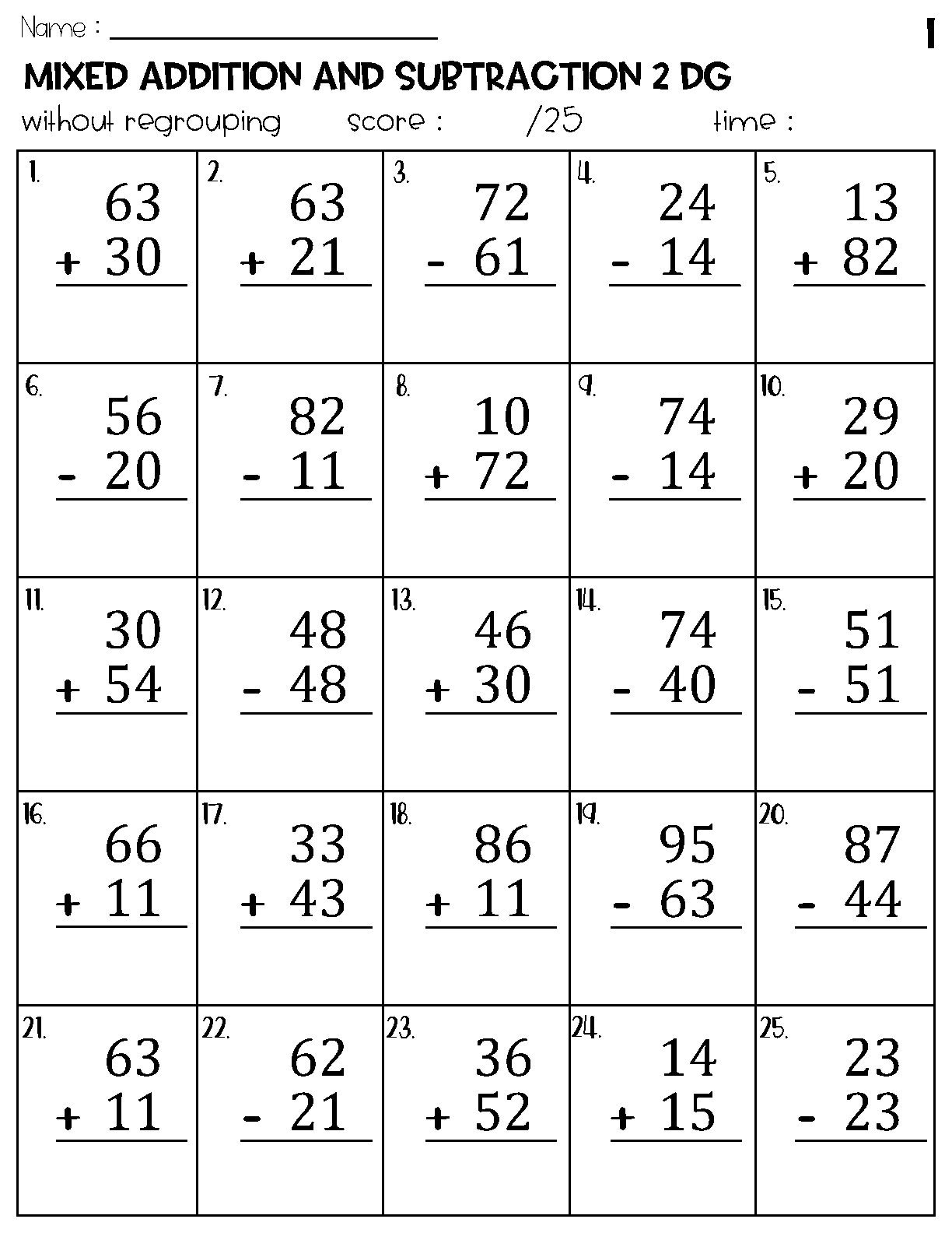 Two Digit Mixed Addition And Subtraction Without Regrouping Worksheets Etsy Israel