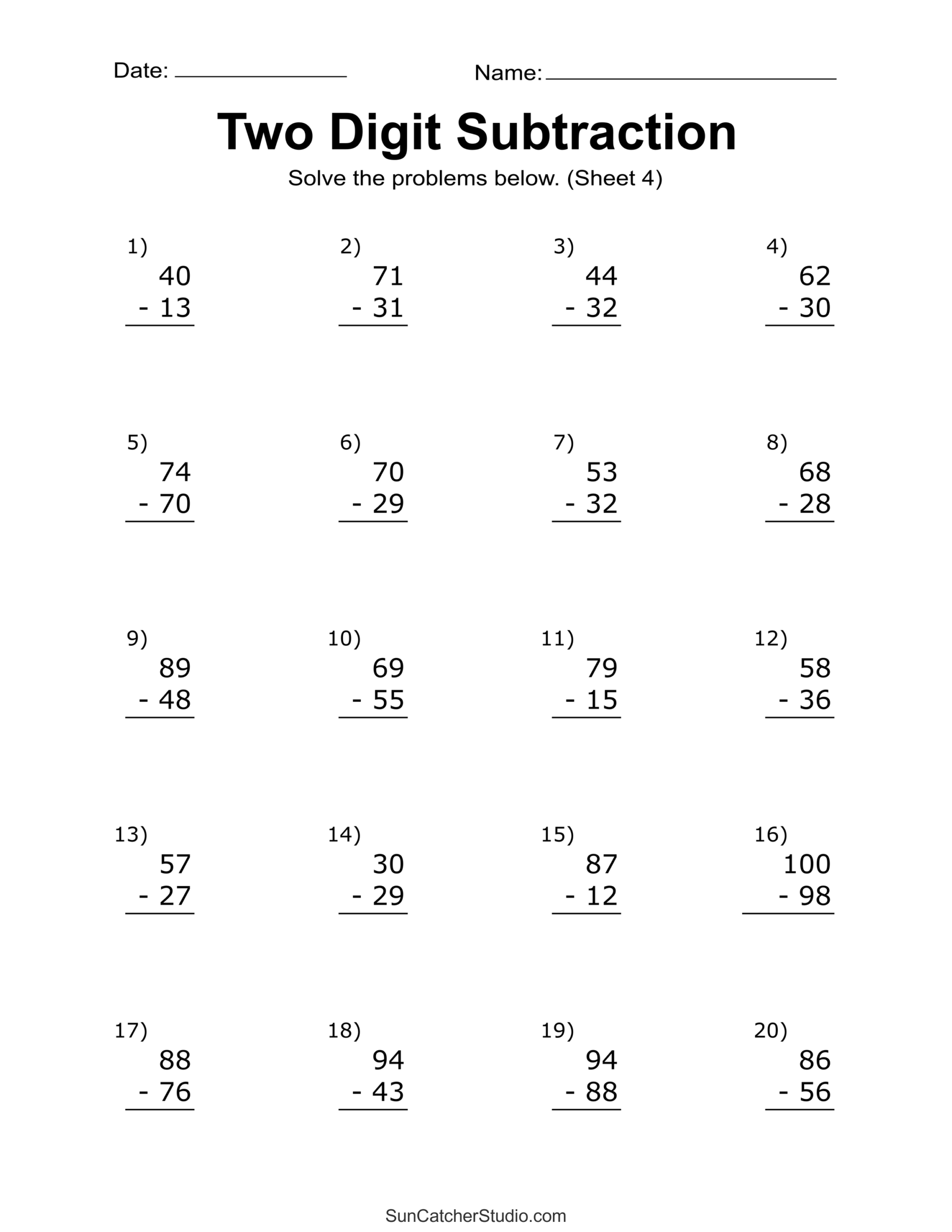 2 Digit Subtraction With Regrouping Number Math Worksheets For Grade 1 2 3 Made By Teachers