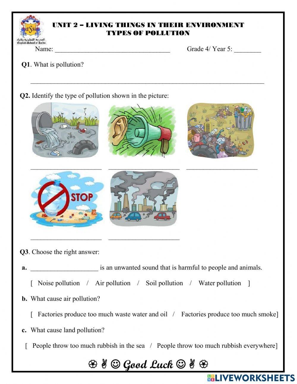 Types Of Pollution Interactive Worksheet Worksheets Library