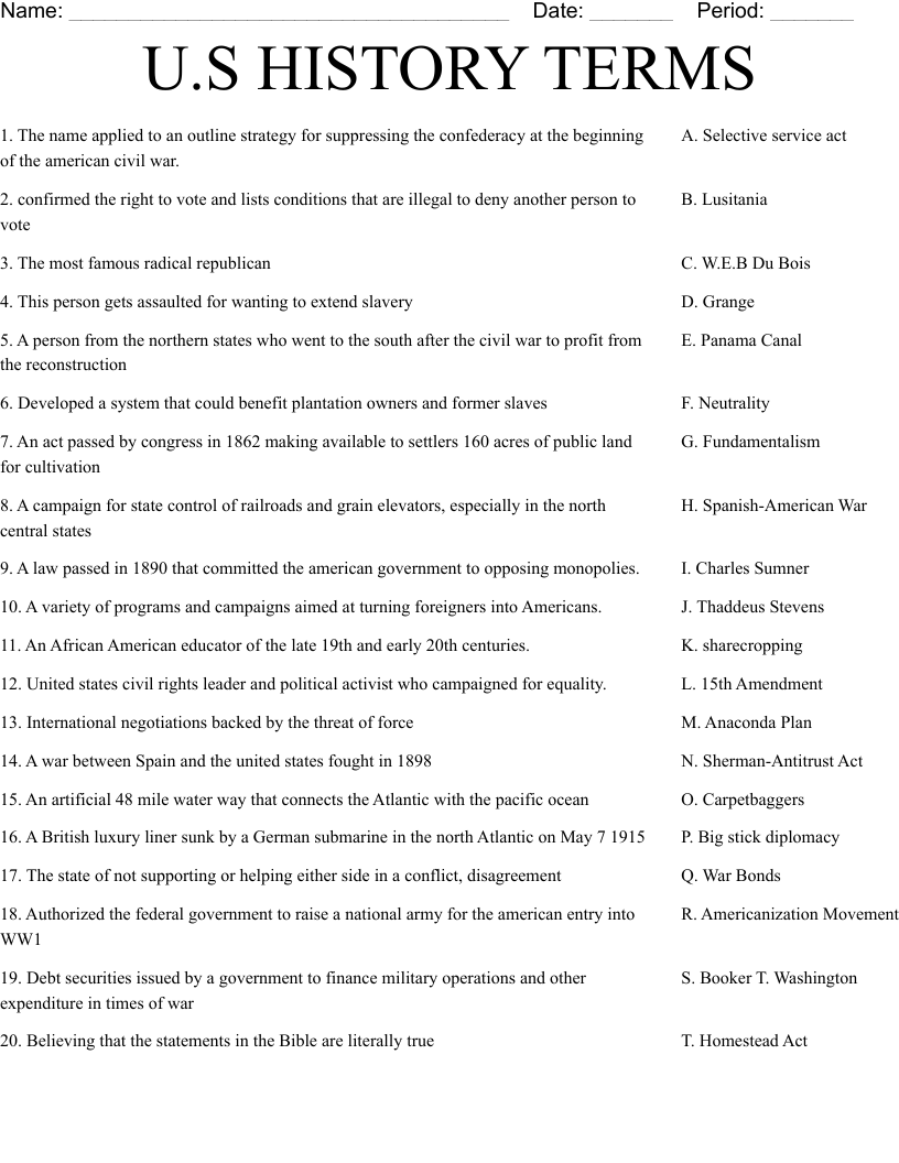 U S HISTORY TERMS Worksheet WordMint FREE Printable American Revolutionary War For Kids Reader