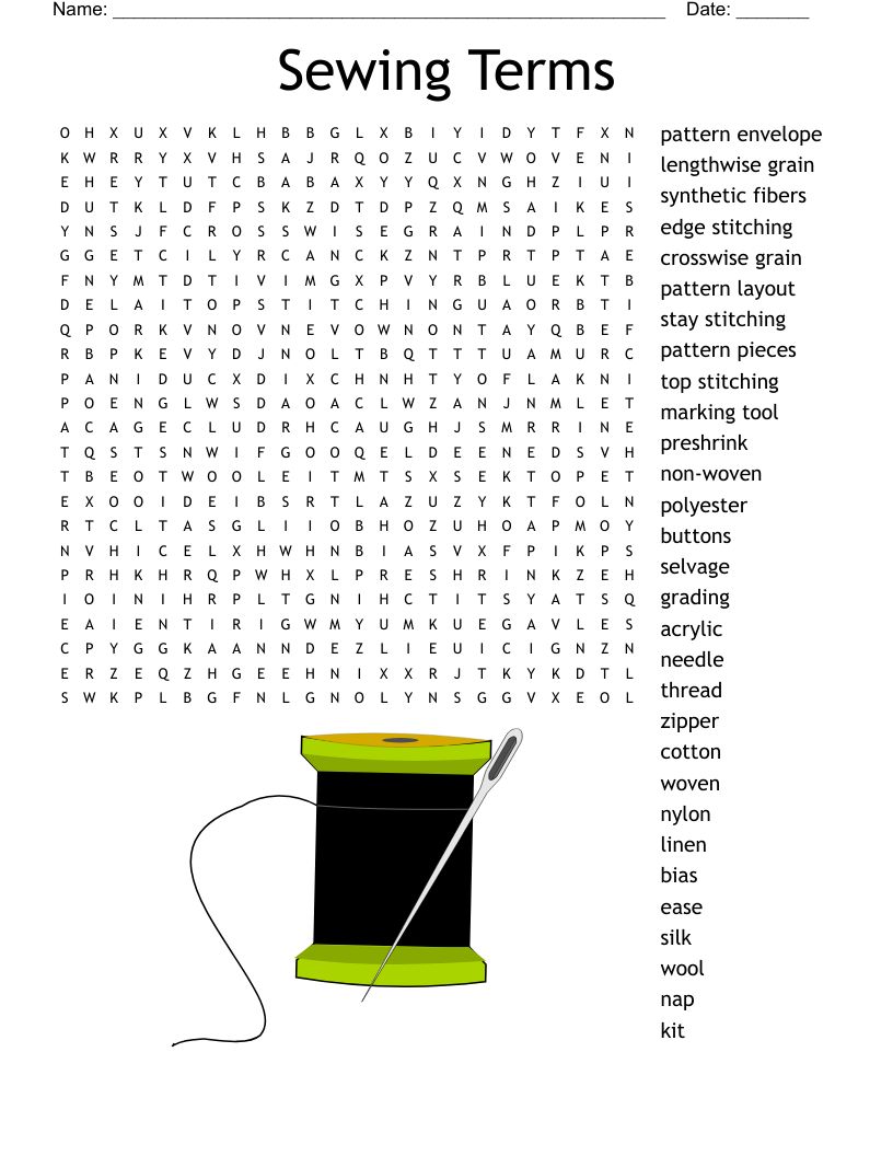 Sewing 101 Word Search WordMint