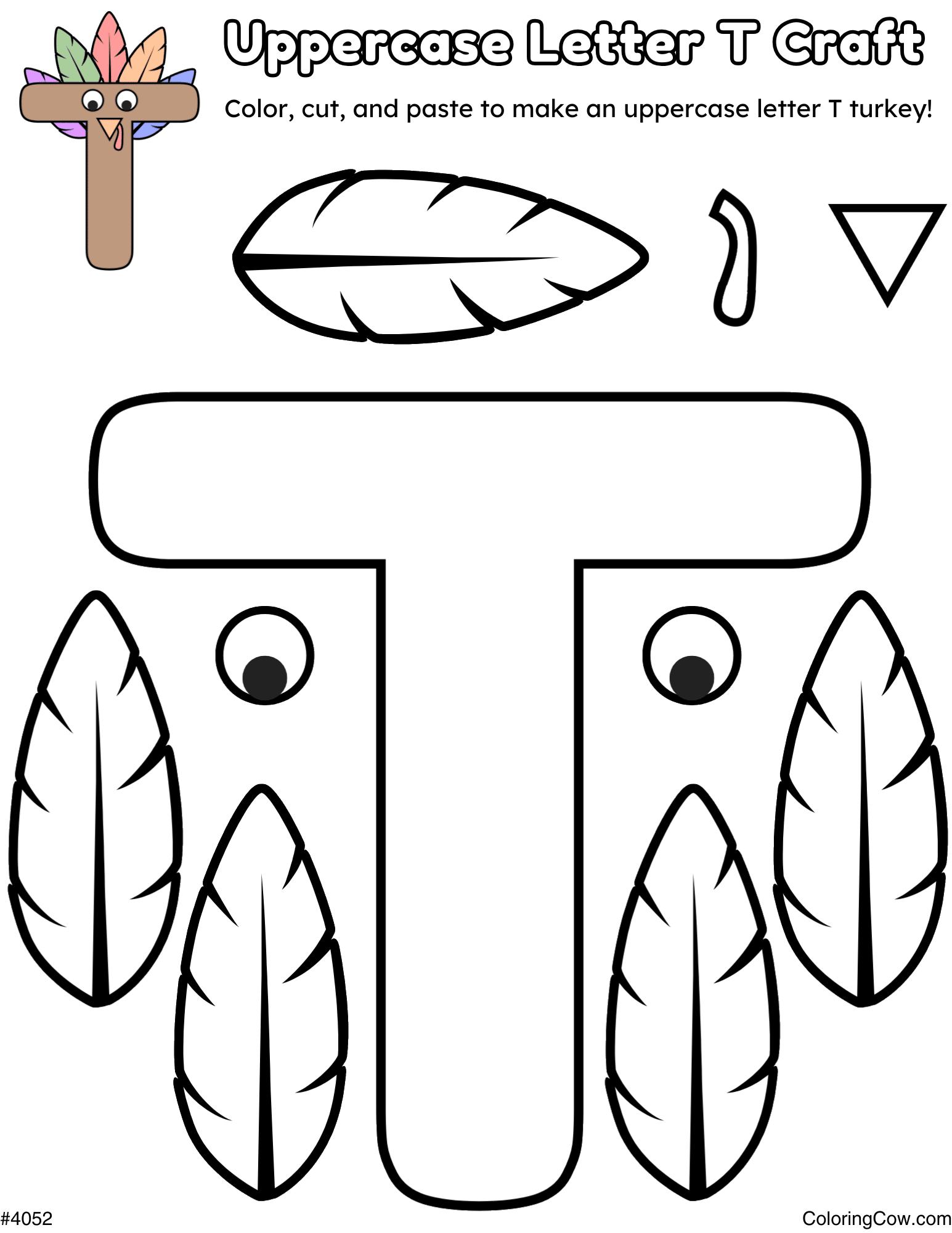 Easy Printable T Is For Turkey Craft Letter Of The Week Activity