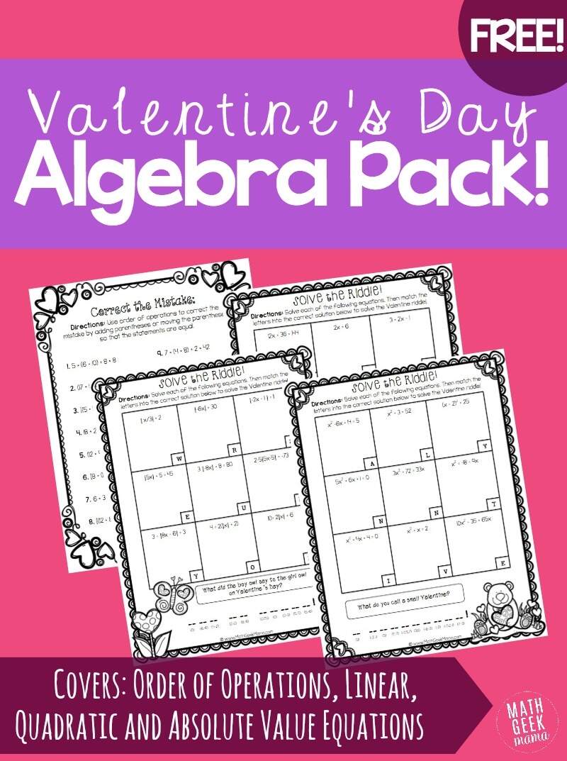 Valentine S Day Algebra Practice Pack FREE
