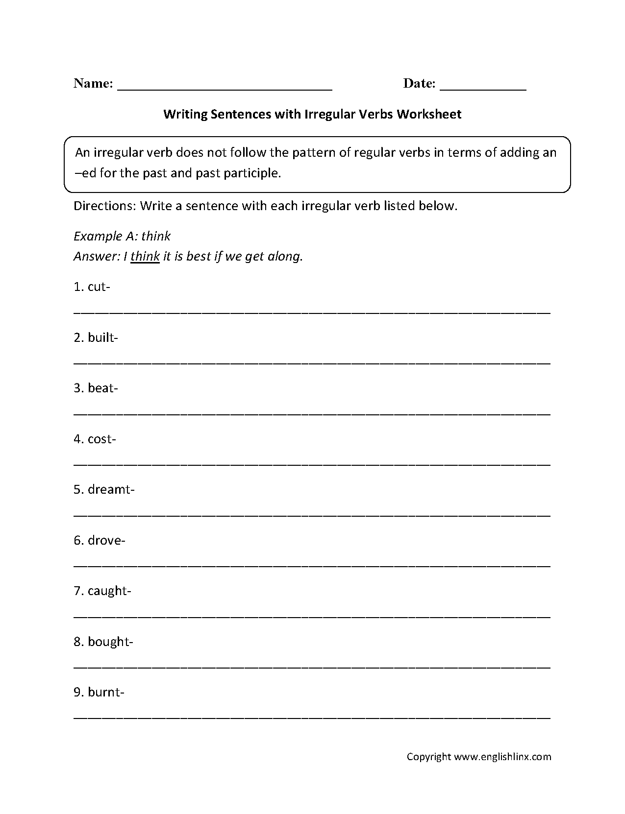 Verbs Worksheets Irregular Verbs Worksheets