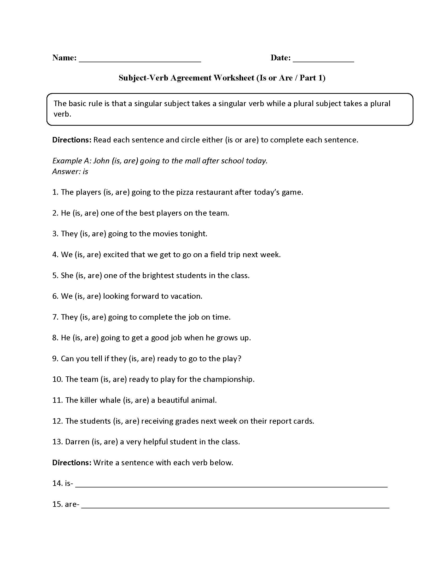Verbs Worksheets Subject Verb Agreement Worksheets Subject Verb Agreement Worksheets And Exercises With Answers Worksheets Library