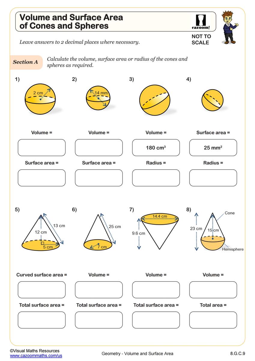 Volume And Surface Area Of Cones And Spheres Worksheet PDF Printable Geometry Worksheet Cazoom Math Volume And Surface Area Of Cones And Spheres Worksheet PDF Printable Geometry Worksheet Cazoom Math