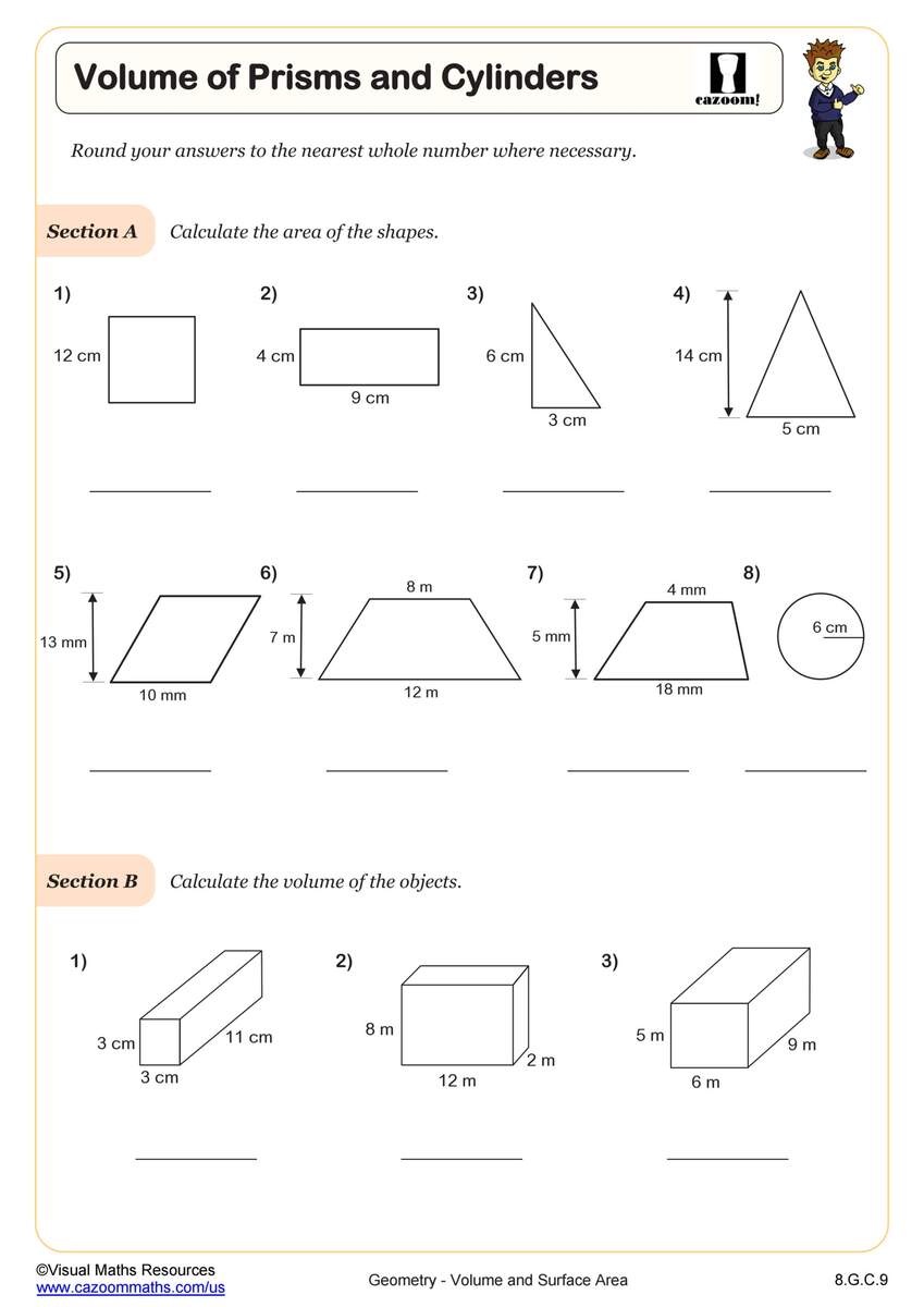 Volume Of Prisms And Cylinders Worksheet PDF Printable Geometry Worksheet Cazoom Math Volume Of Prisms And Cylinders Worksheet PDF Printable Geometry Worksheet Cazoom Math