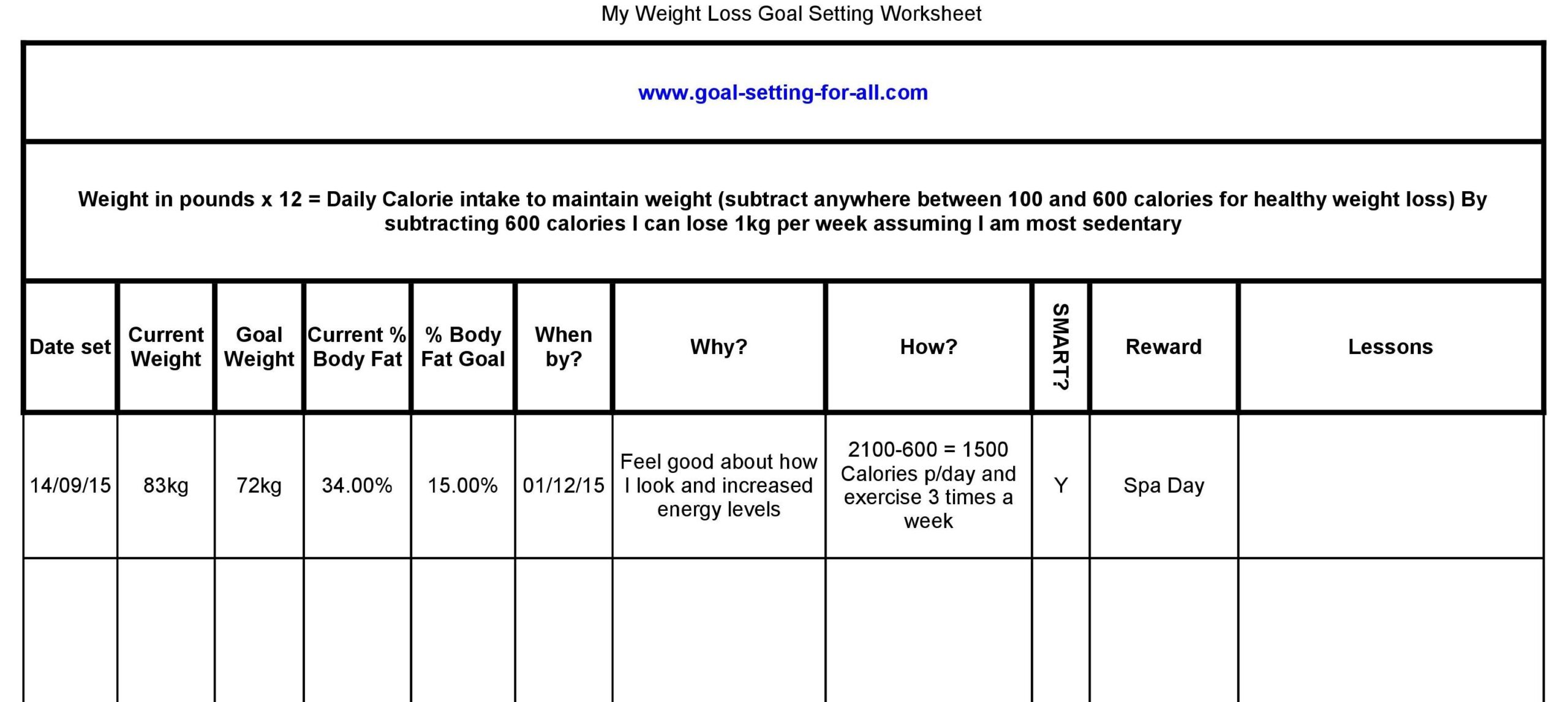 Weight Loss Goal Setting Worksheet Weight Loss Goal Setting Worksheet