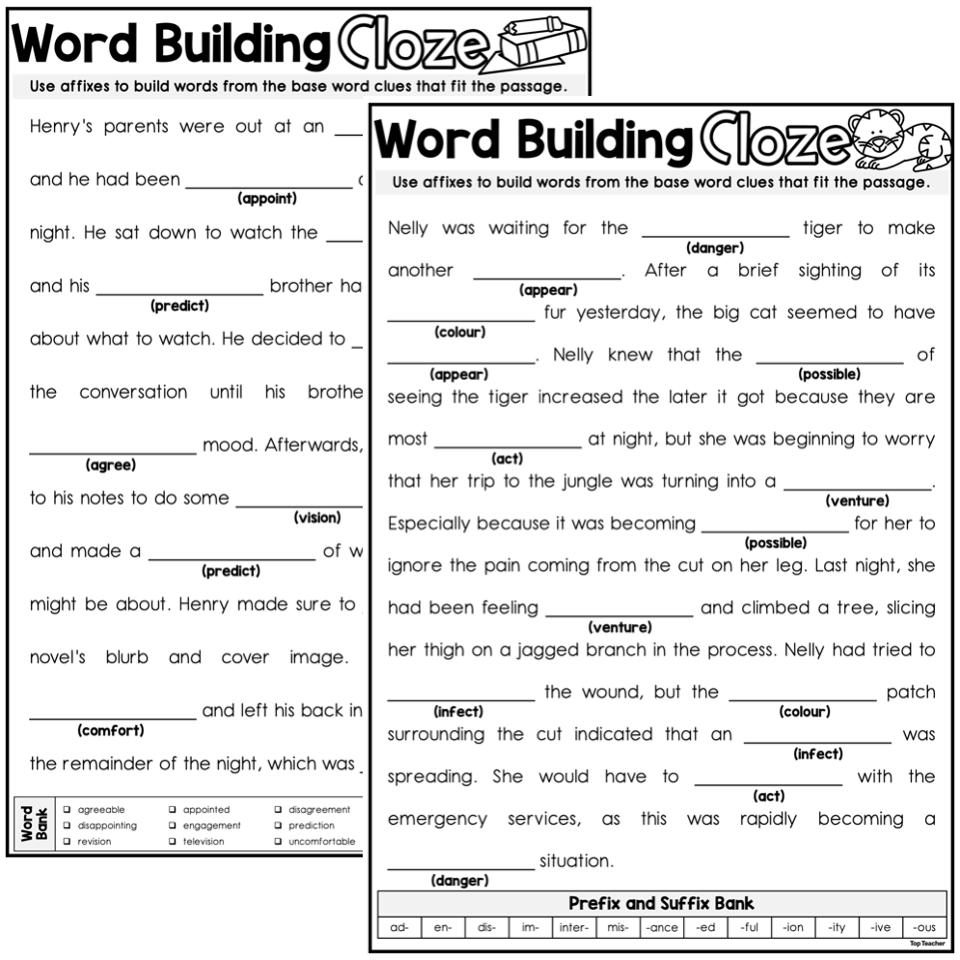 Word Building Cloze Top Teacher Word Building Cloze Top Teacher