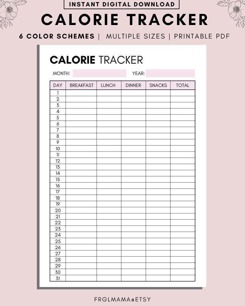 Worksheet Activity Calorie Counter Printable Calorie Tracker