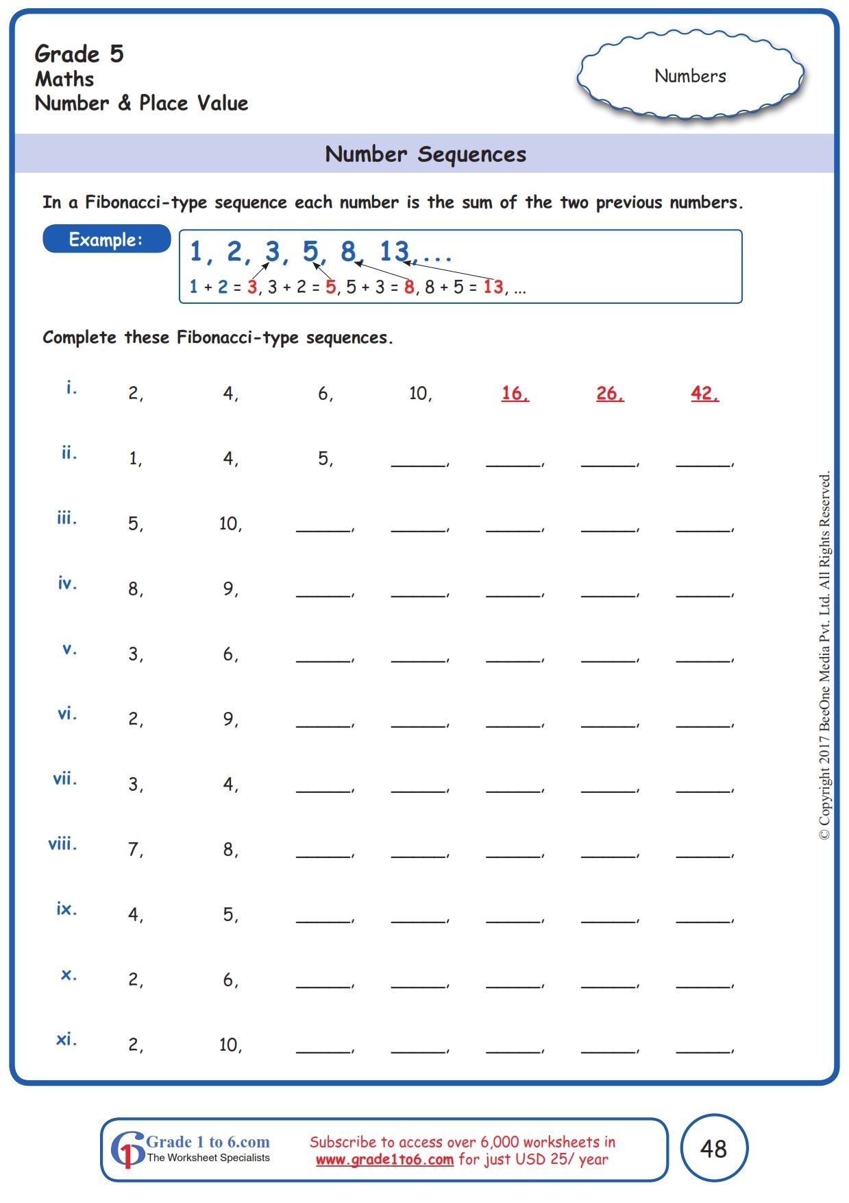 Worksheet Grade 5 Math Number Sequences Pattern Worksheet Grade Worksheets Library