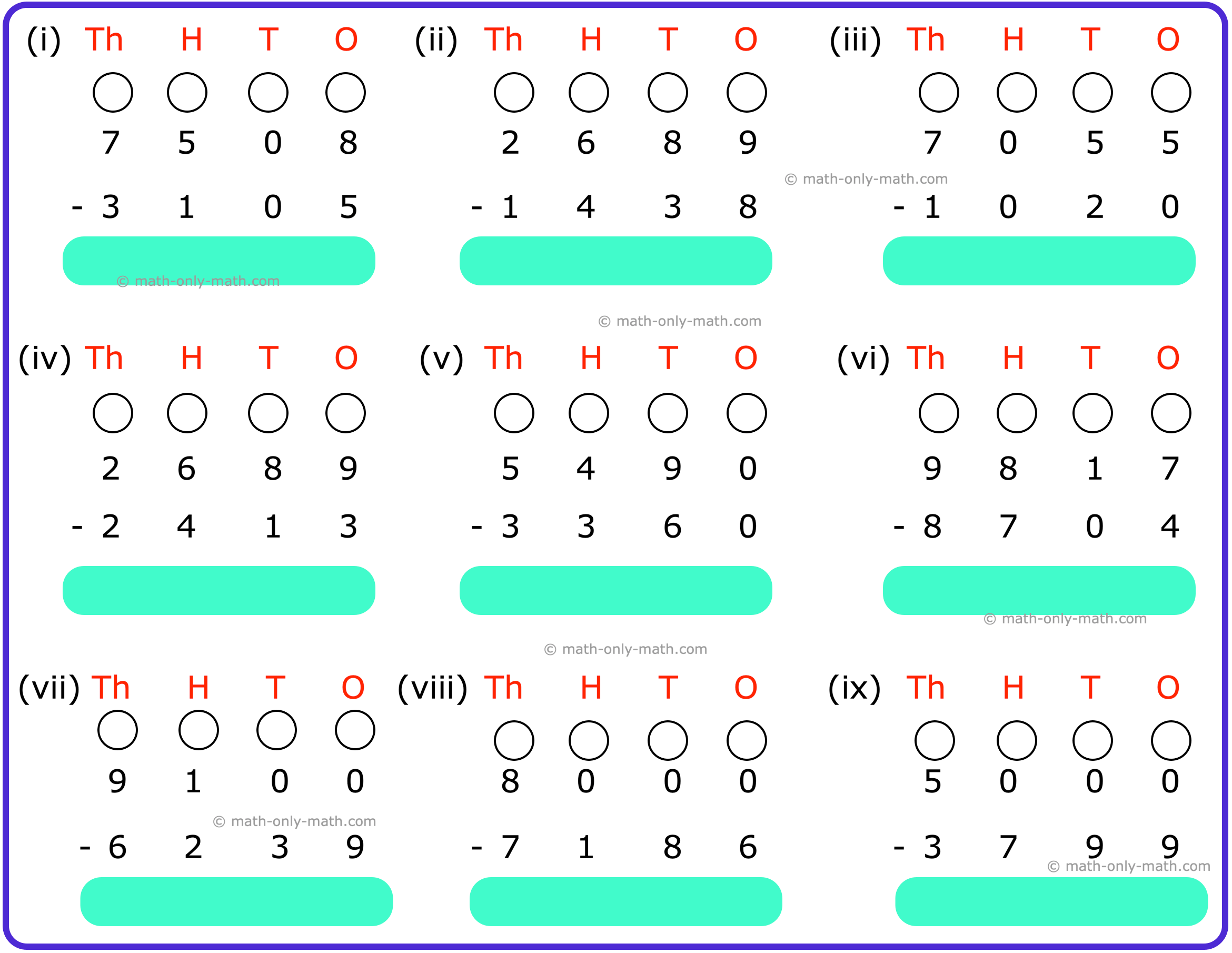 Worksheet On Subtraction Of 4 Digit Numbers Subtracting 4 Digit Number Worksheet On Subtraction Of 4 Digit Numbers Subtracting 4 Digit Number