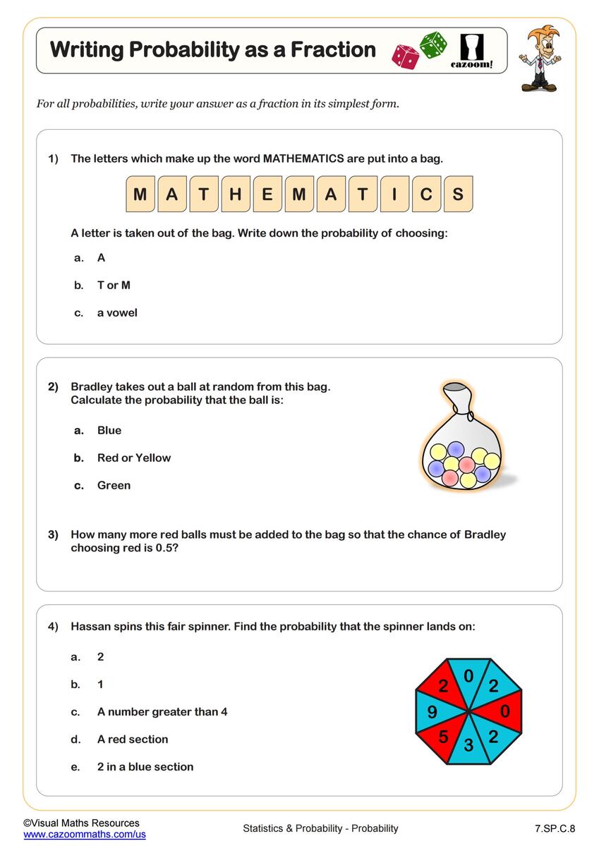 Writing Probability As A Fraction Worksheet PDF Printable Worksheets Library Writing Probability As A Fraction Worksheet PDF Printable Worksheets Library