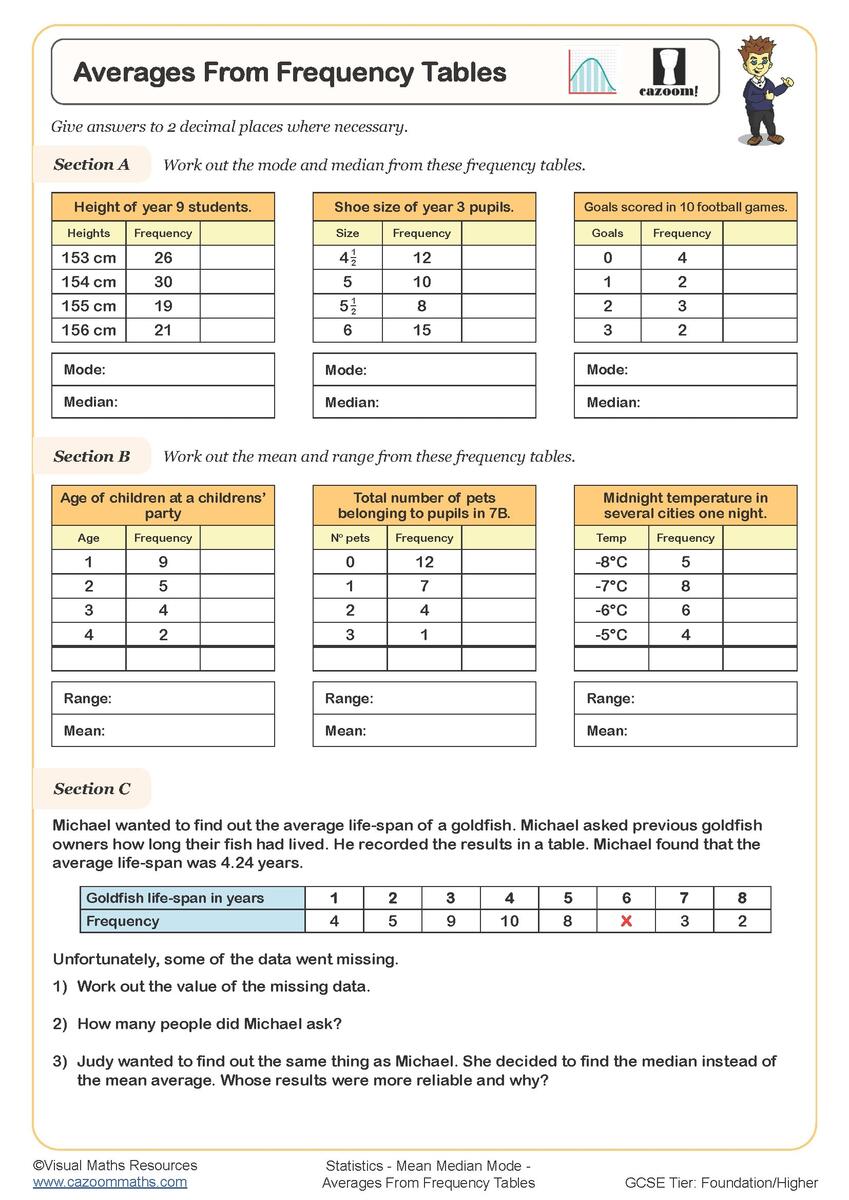 Year 8 Statistics Worksheets Cazoom Maths