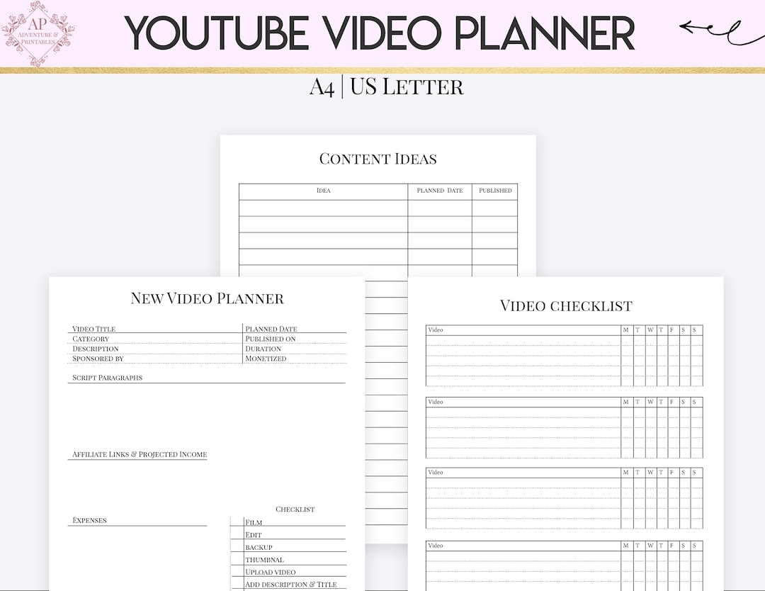 Youtube Video Checklist Youtube Video Planner Video Ideas List Etsy