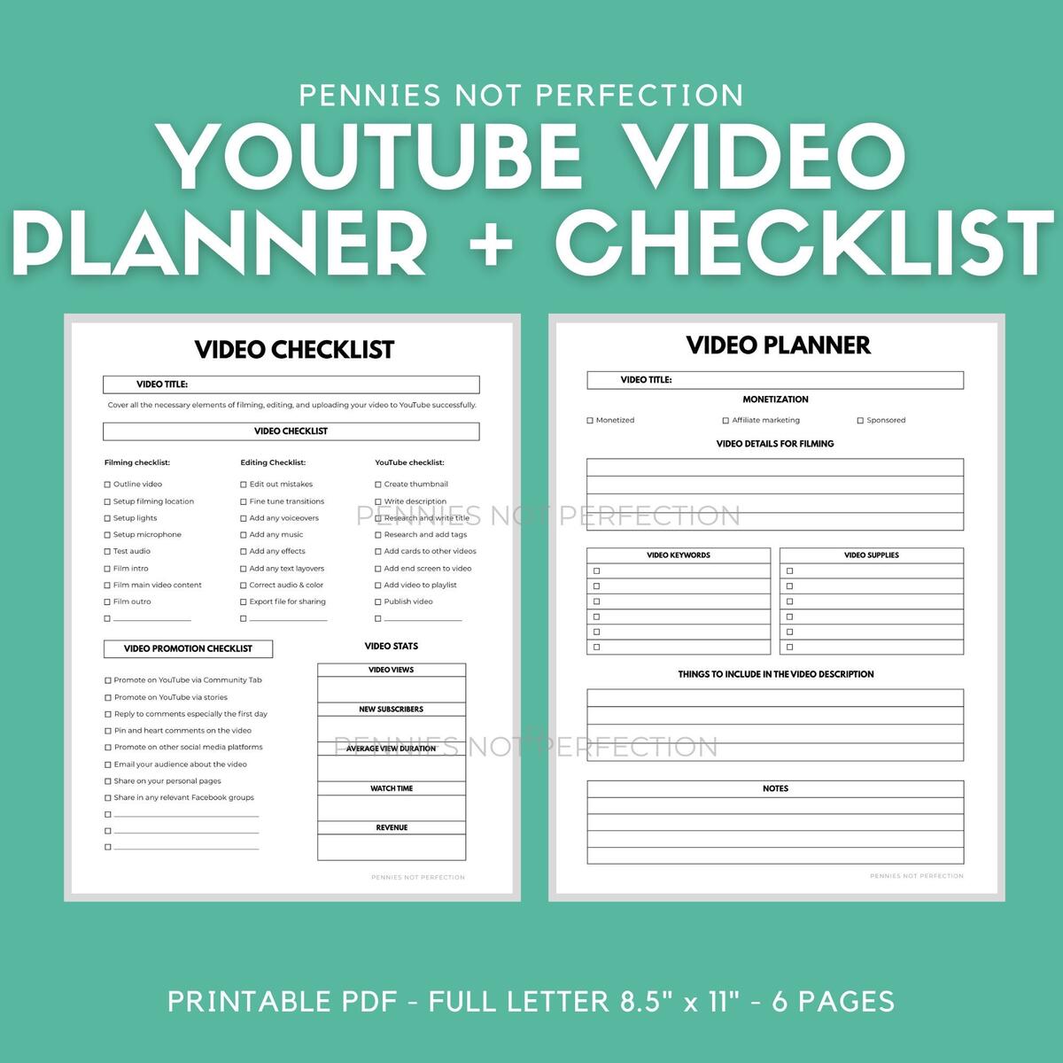 Youtube Video Planner Checklist Printable PDF Etsy Youtube Video Planner Checklist Printable PDF Etsy