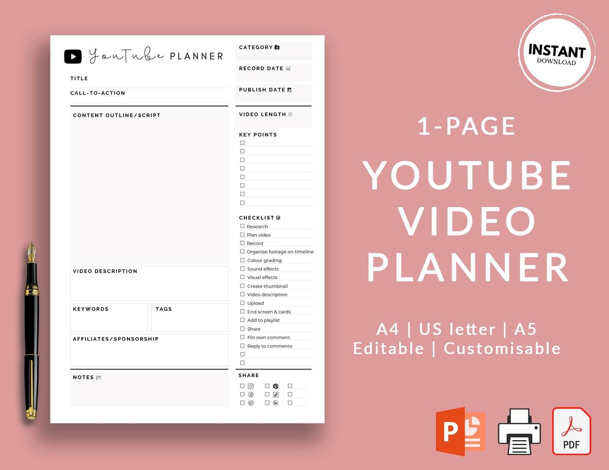 Youtube Video Planner Youtube Video Checklist Printable Vlog Worksheets Library Youtube Video Planner Youtube Video Checklist Printable Vlog Worksheets Library